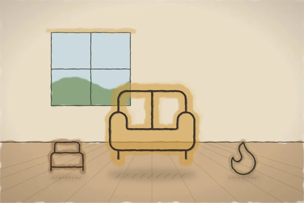 Apartamentul de familie, cu cameră de zi și sobă (ilustrație)