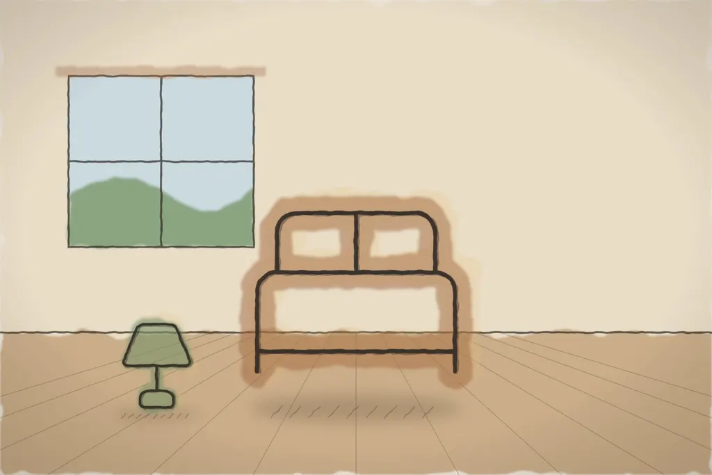 Cameră dublă cu pereți de bârne și pături de lână (ilustrație)