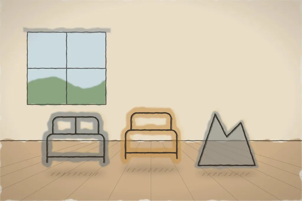 Cameră triplă la mansardă, cu vedere spre munte (ilustrație)